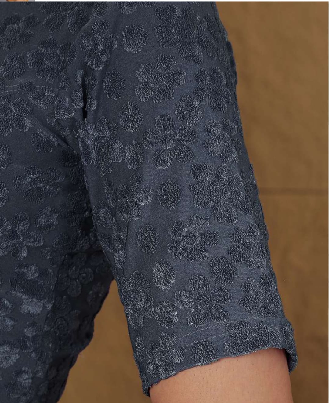 Elegant GREY Embroidered Brocade Blouse – Round Neck & Elbow Sleeves