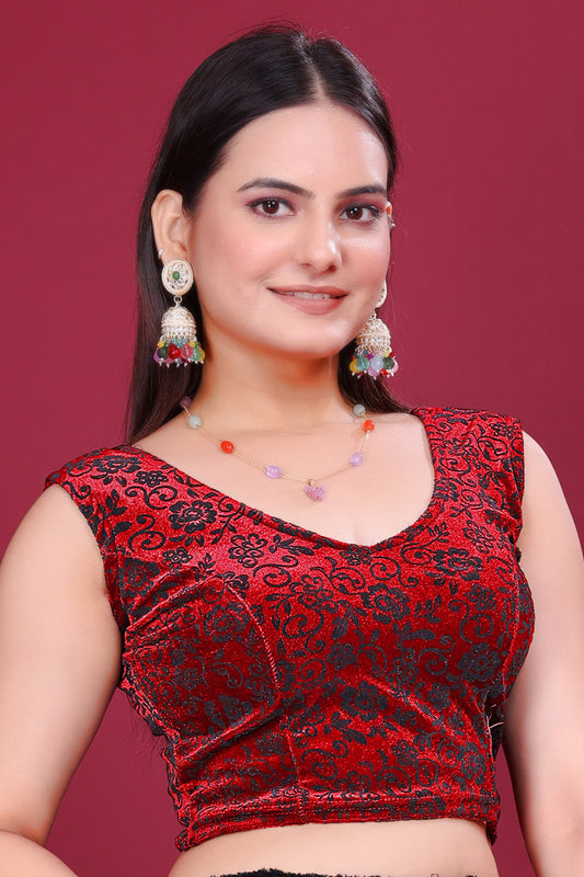 Velvet Floral New Tranding Strechble Readymade Blouse for Women |