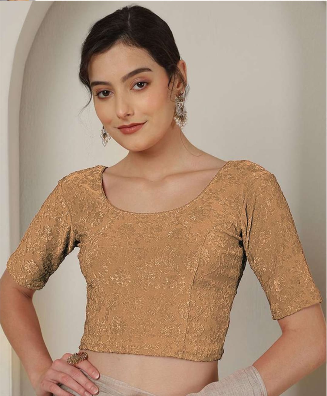 Women’s Golden Ethnic Blouse – Party & Wedding Wear