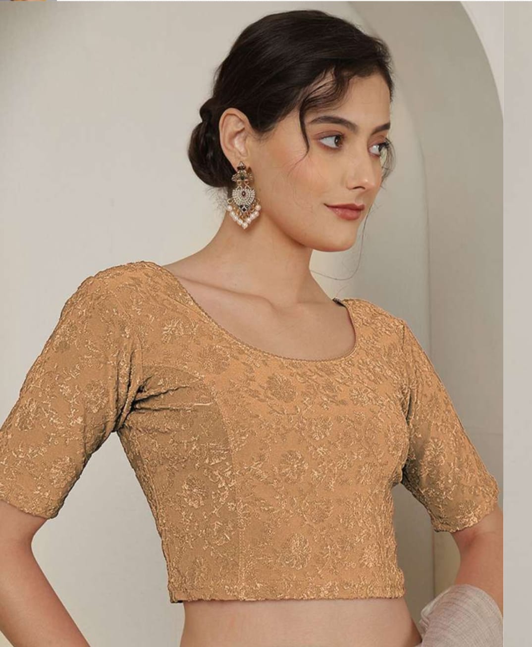Women’s Golden Ethnic Blouse – Party & Wedding Wear
