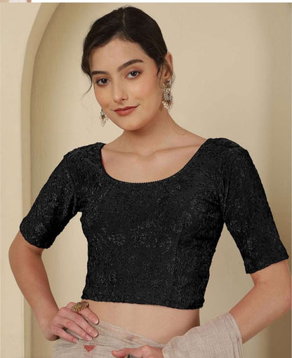 Women's Floral Readymade Blouse | Round Neck | Elbow-Length Sleeves |