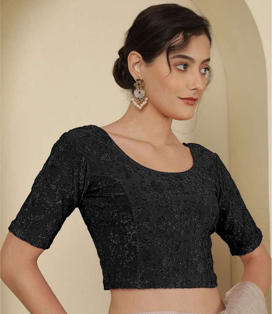 Women's Floral Readymade Blouse | Round Neck | Elbow-Length Sleeves |