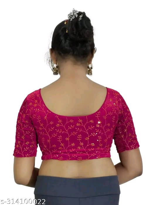 Women's Embroidered Velvet Blouse | Stylish Round Neck Stretchable Readymade Blouse with Half Sleeves